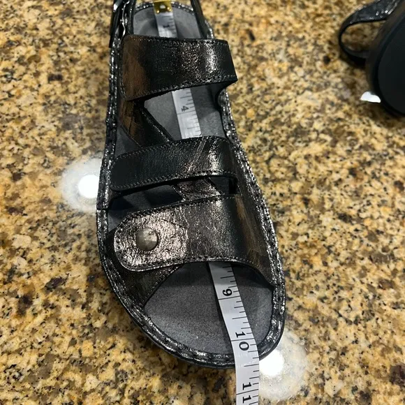 NAOT Fleur Sandals Metallic Onyx Suede Orthopedic Shoes Hook Loop Strap 39 8-8.5