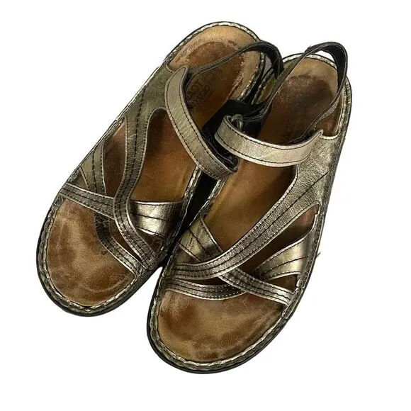 NAOT Isreal Metallic Black Gold Leather Slip-On Sandal Shoes 39 EU