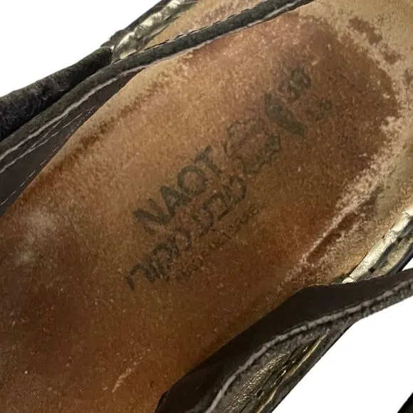 NAOT Isreal Metallic Black Gold Leather Slip-On Sandal Shoes 39 EU