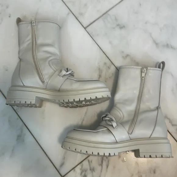 Napoleoni, 8.5, Vitello genuine leather lug sole mid-calf chain detail boots
