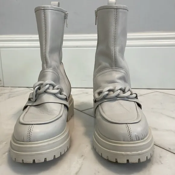 Napoleoni, 8.5, Vitello genuine leather lug sole mid-calf chain detail boots