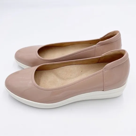 Naturalizer Sam Slip On Wedge Pumps Comfort Shoes Size 11W Nude Faux Leather