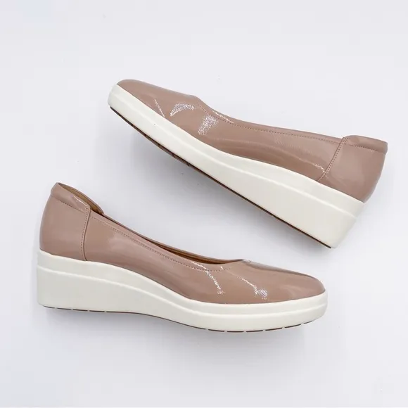 Naturalizer Sam Slip On Wedge Pumps Comfort Shoes Size 11W Nude Faux Leather
