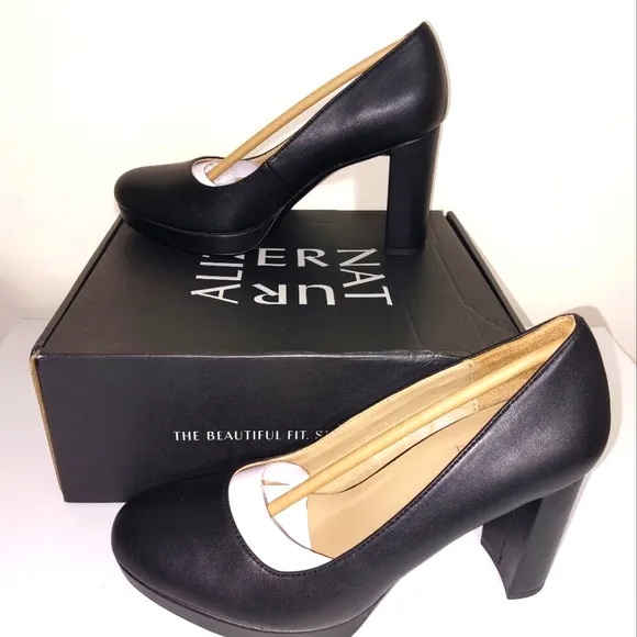 Naturalizer Women's Berlin Chunky High Heel Platform Pump Shoes Black NWT