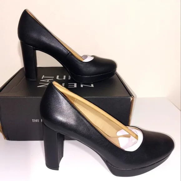 Naturalizer Women's Berlin Chunky High Heel Platform Pump Shoes Black NWT
