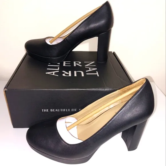 Naturalizer Women's Berlin Chunky High Heel Platform Pump Shoes Black NWT