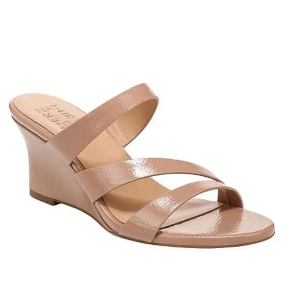 Naturalizer Women's Breona Wedge Patent Mid Heel Dress Sandal Taupe Size 6M