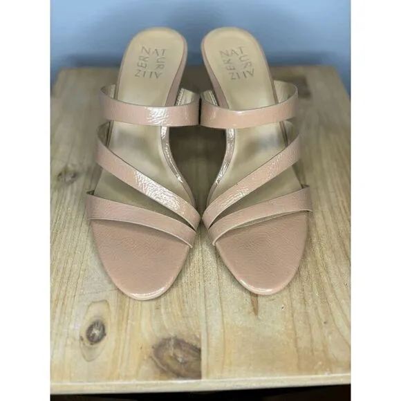 Naturalizer Women's Breona Wedge Patent Mid Heel Dress Sandal Taupe Size 6M