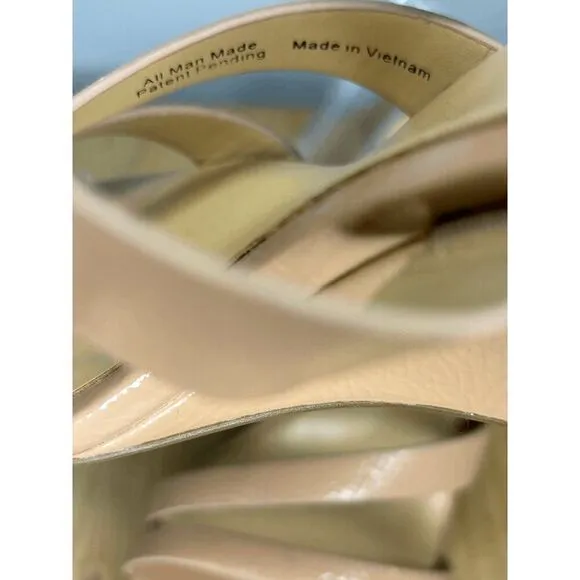 Naturalizer Women's Breona Wedge Patent Mid Heel Dress Sandal Taupe Size 6M