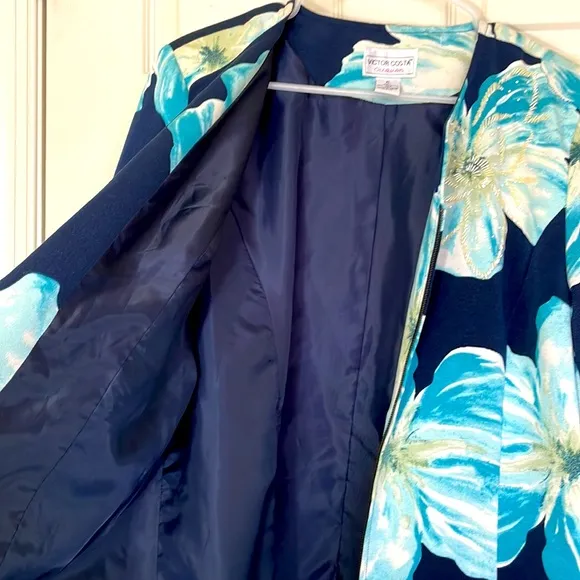 Navy Blue Floral Jacket One Of Kind  Size XL
