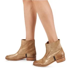 N.D.C. SANDRINE SOFTY BRILLO Sylvia Gold Leather Mid Ankle Boots Sz 36 1/2