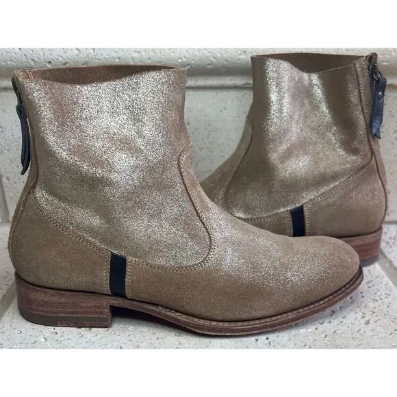 N.D.C. SANDRINE SOFTY BRILLO Sylvia Gold Leather Mid Ankle Boots Sz 36 1/2