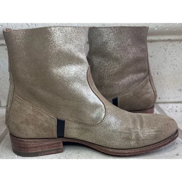 N.D.C. SANDRINE SOFTY BRILLO Sylvia Gold Leather Mid Ankle Boots Sz 36 1/2