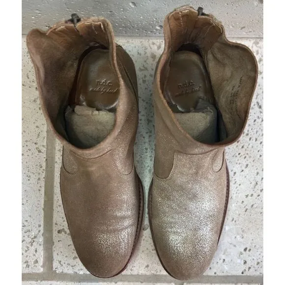 N.D.C. SANDRINE SOFTY BRILLO Sylvia Gold Leather Mid Ankle Boots Sz 36 1/2
