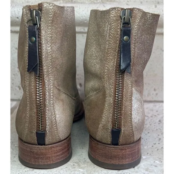 N.D.C. SANDRINE SOFTY BRILLO Sylvia Gold Leather Mid Ankle Boots Sz 36 1/2