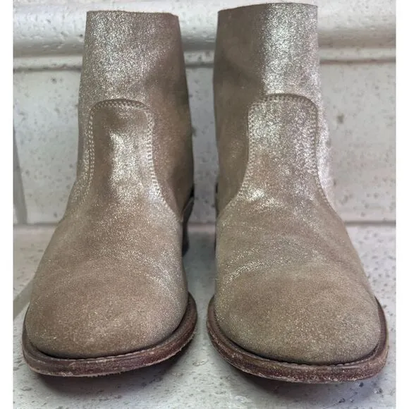 N.D.C. SANDRINE SOFTY BRILLO Sylvia Gold Leather Mid Ankle Boots Sz 36 1/2