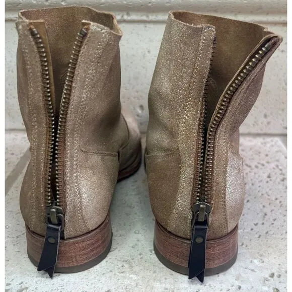 N.D.C. SANDRINE SOFTY BRILLO Sylvia Gold Leather Mid Ankle Boots Sz 36 1/2