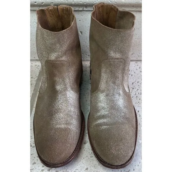 N.D.C. SANDRINE SOFTY BRILLO Sylvia Gold Leather Mid Ankle Boots Sz 36 1/2