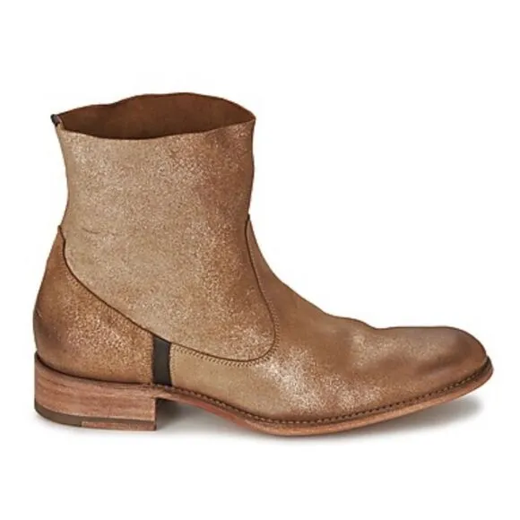 N.D.C. SANDRINE SOFTY BRILLO Sylvia Gold Leather Mid Ankle Boots Sz 36 1/2