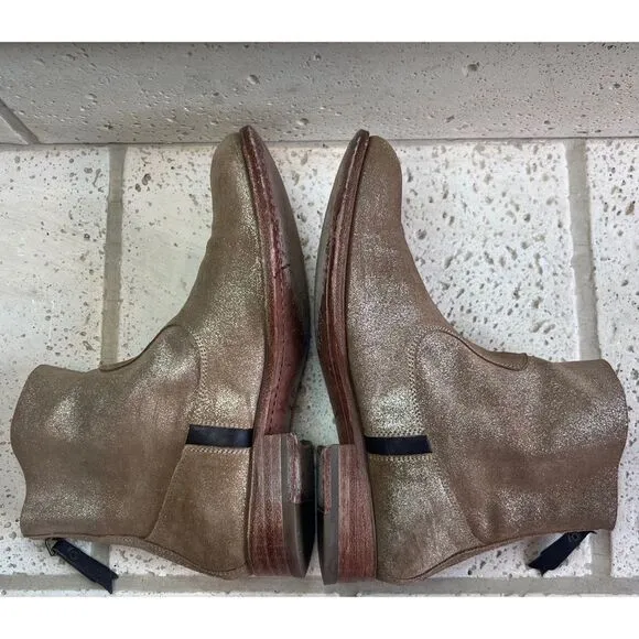 N.D.C. SANDRINE SOFTY BRILLO Sylvia Gold Leather Mid Ankle Boots Sz 36 1/2