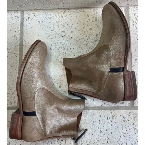 N.D.C. SANDRINE SOFTY BRILLO Sylvia Gold Leather Mid Ankle Boots Sz 36 1/2