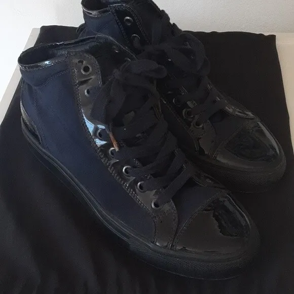 Neil Barrett Sneakers Black Patent Nylon NWOT Women's 8.5 Men's 7