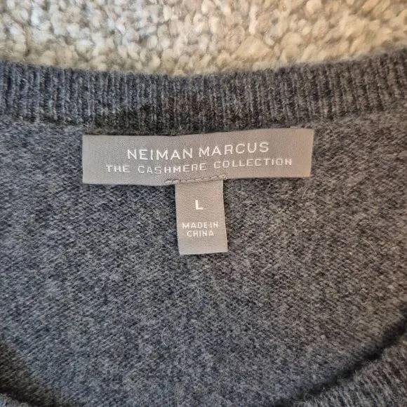 Neiman Marcus 100% Cashmere Midi Sweater Dress Women Size L Gray Ombre