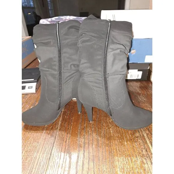 New 7 Dream Pairs Sarah Black Knee Platform Stiletto High Heel Boots Rhinestone
