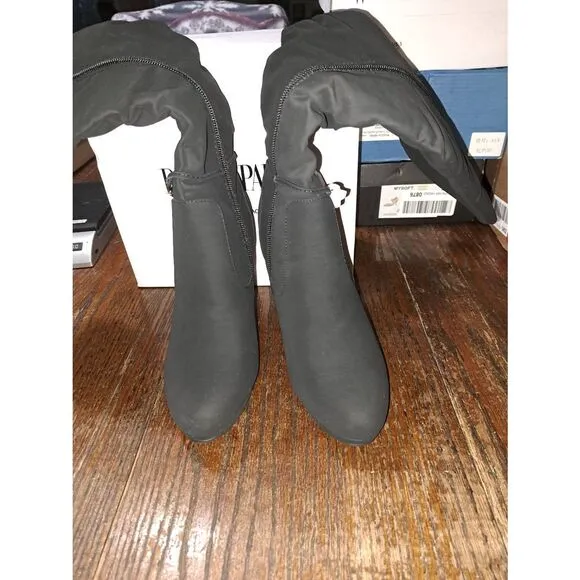 New 7 Dream Pairs Sarah Black Knee Platform Stiletto High Heel Boots Rhinestone