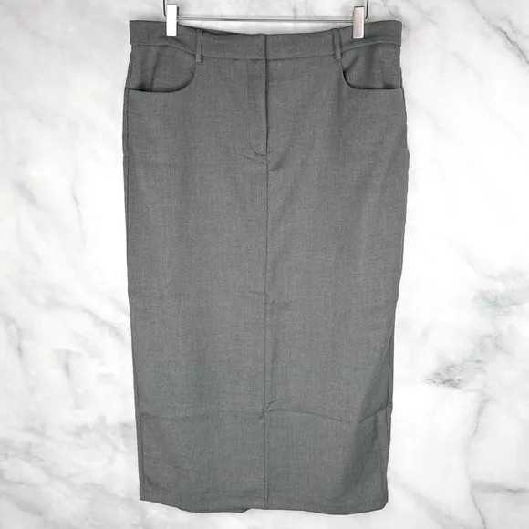 NEW Abercrombie &amp; Fitch Tailored Mid Waisted Midi Pencil Trouser Skirt Gray L