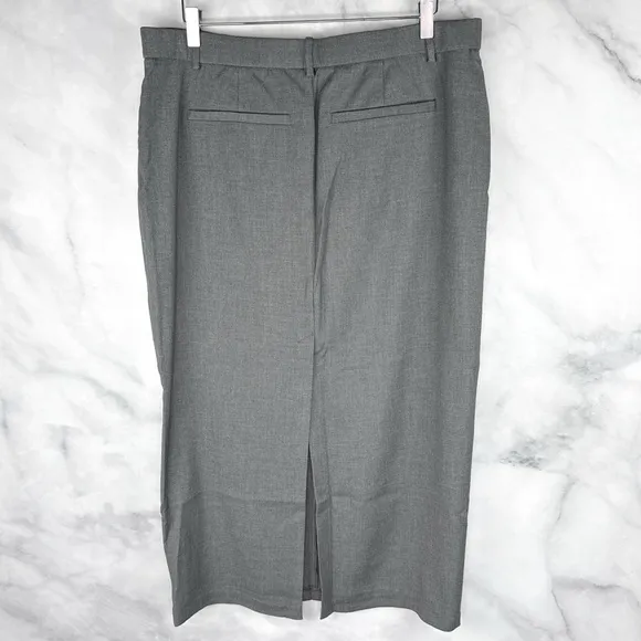 NEW Abercrombie &amp; Fitch Tailored Mid Waisted Midi Pencil Trouser Skirt Gray L