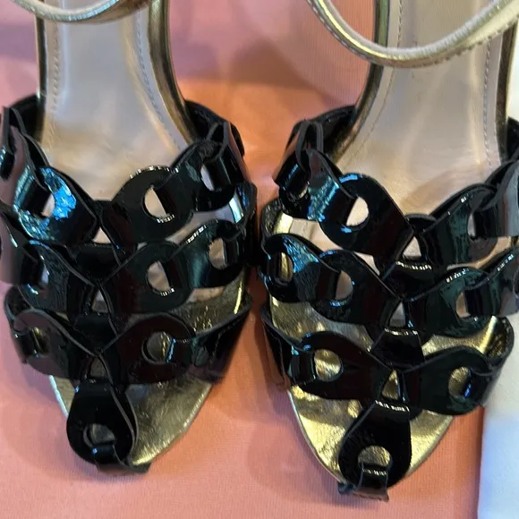 New AGL Patent Leather Shoes. Black/Gold. Size 39.
