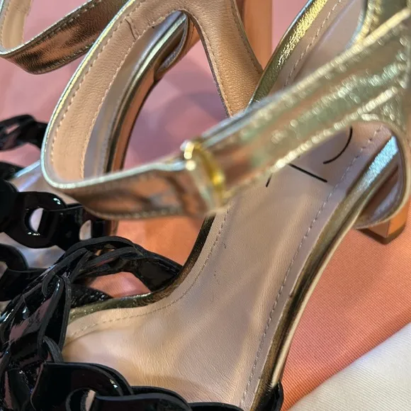 New AGL Patent Leather Shoes. Black/Gold. Size 39.