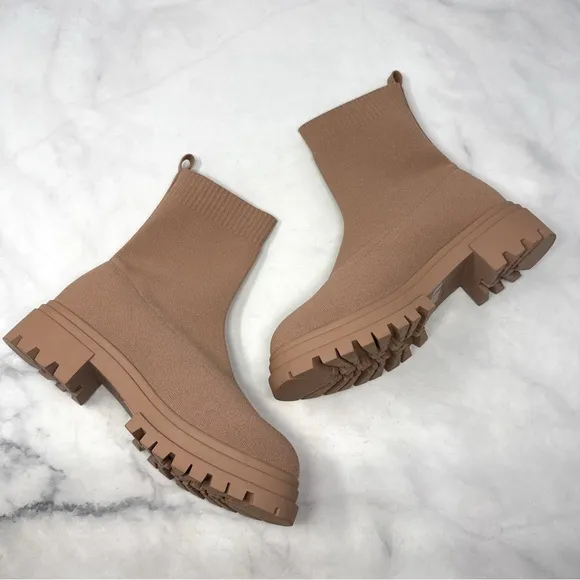 NEW Aldo Shoes North Stretch Knit Chunky Platform Ankle Boot Booties Nude Tan 10