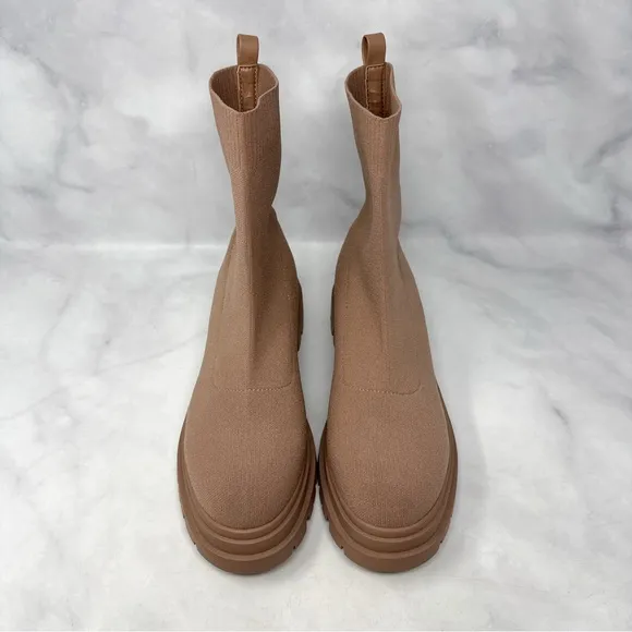 NEW Aldo Shoes North Stretch Knit Chunky Platform Ankle Boot Booties Nude Tan 10