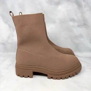 NEW Aldo Shoes North Stretch Knit Chunky Platform Ankle Boot Booties Nude Tan 10