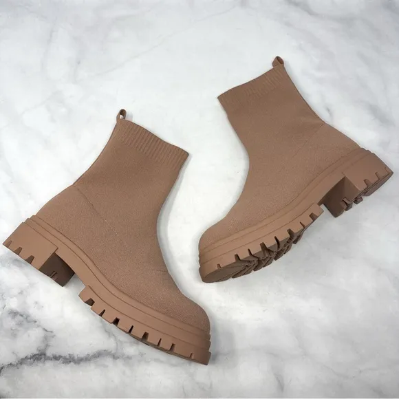 NEW Aldo Shoes North Stretch Knit Chunky Platform Ankle Boot Booties Nude Tan 10