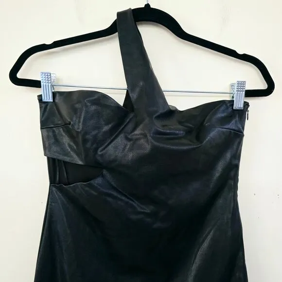 New Amanda Uprichard McKay Black Leather Cutout One Shoulder Midi Dress Size S