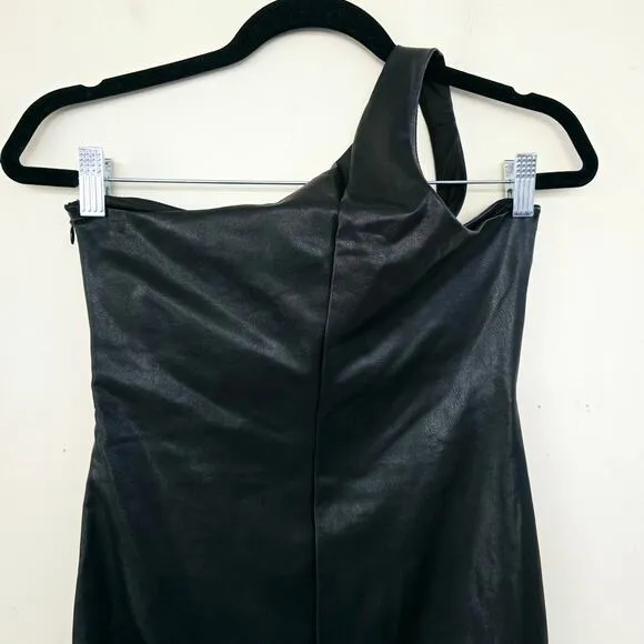 New Amanda Uprichard McKay Black Leather Cutout One Shoulder Midi Dress Size S