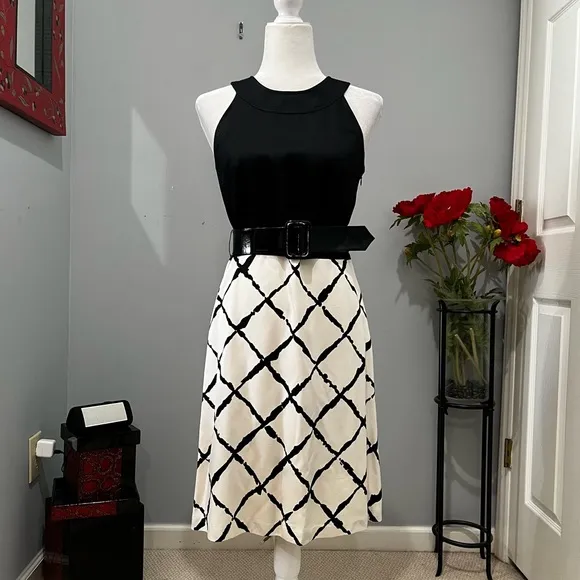 NEW Ann Taylor Silk Classic Tailored Hourglass Fit Flare Belted City Dress NWOT