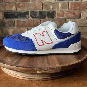 New Balance 574 Classic Sneakers Shoes Suede White Royal Blue Men's 7 Womens 8.5
