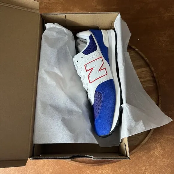 New Balance 574 Sneakers Shoes Suede Red White Royal Blue Men's 7 Women's 8.5