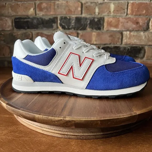 New Balance 574 Sneakers Shoes Suede Red White Royal Blue Men's 7 Women's 8.5