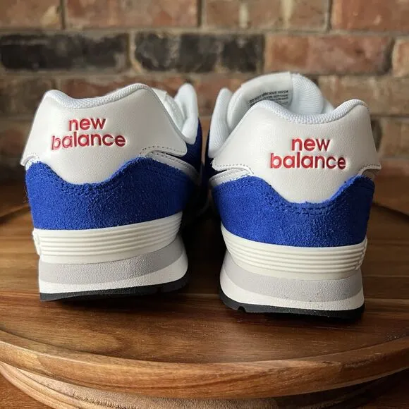 New Balance 574 Sneakers Shoes Suede Red White Royal Blue Men's 7 Women's 8.5