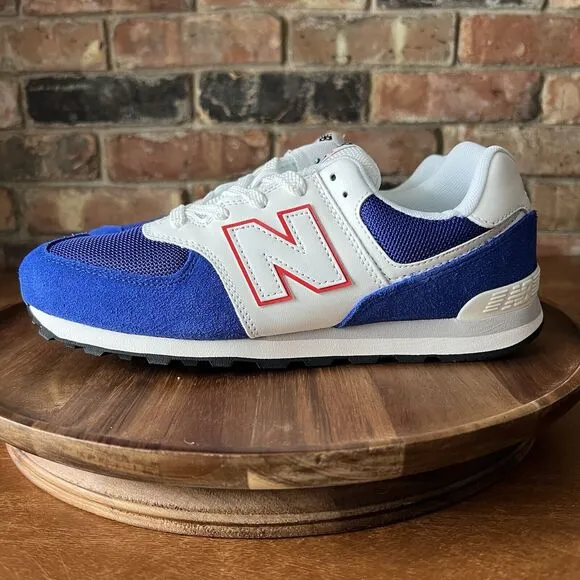 New Balance 574 Sneakers Shoes Suede Red White Royal Blue Men's 7 Women's 8.5