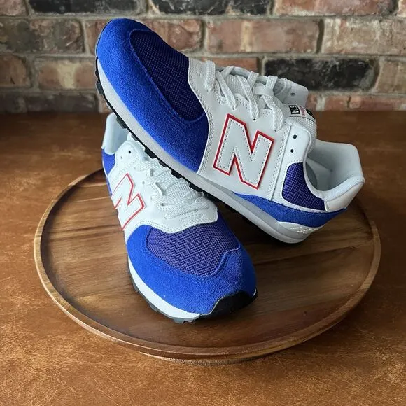 New Balance 574 Sneakers Shoes Suede Red White Royal Blue Men's 7 Women's 8.5