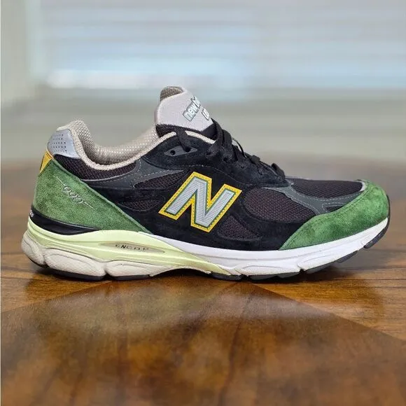 New Balance 990v3 Made In USA Black Green Casual Shoes Suede Encap 10.5  M990CP3