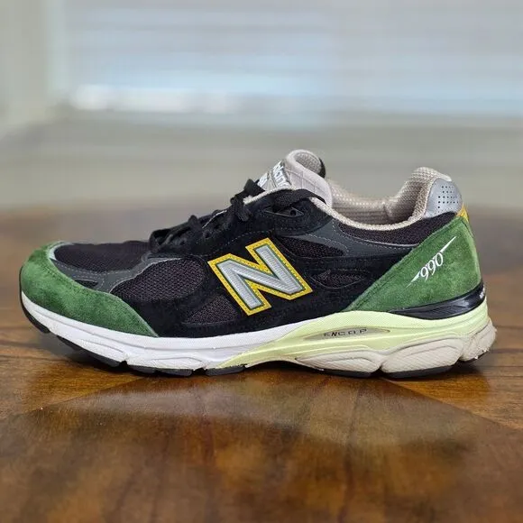 New Balance 990v3 Made In USA Black Green Casual Shoes Suede Encap 10.5  M990CP3