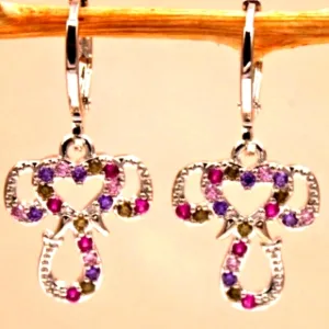 NEW! Beautiful Silver Elephant Cross Huggie Earrings