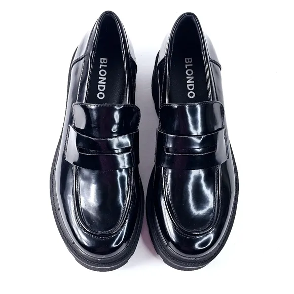 New! Blondo School Waterproof Patent Leather Platform Chunky Heel Loafer Shoes